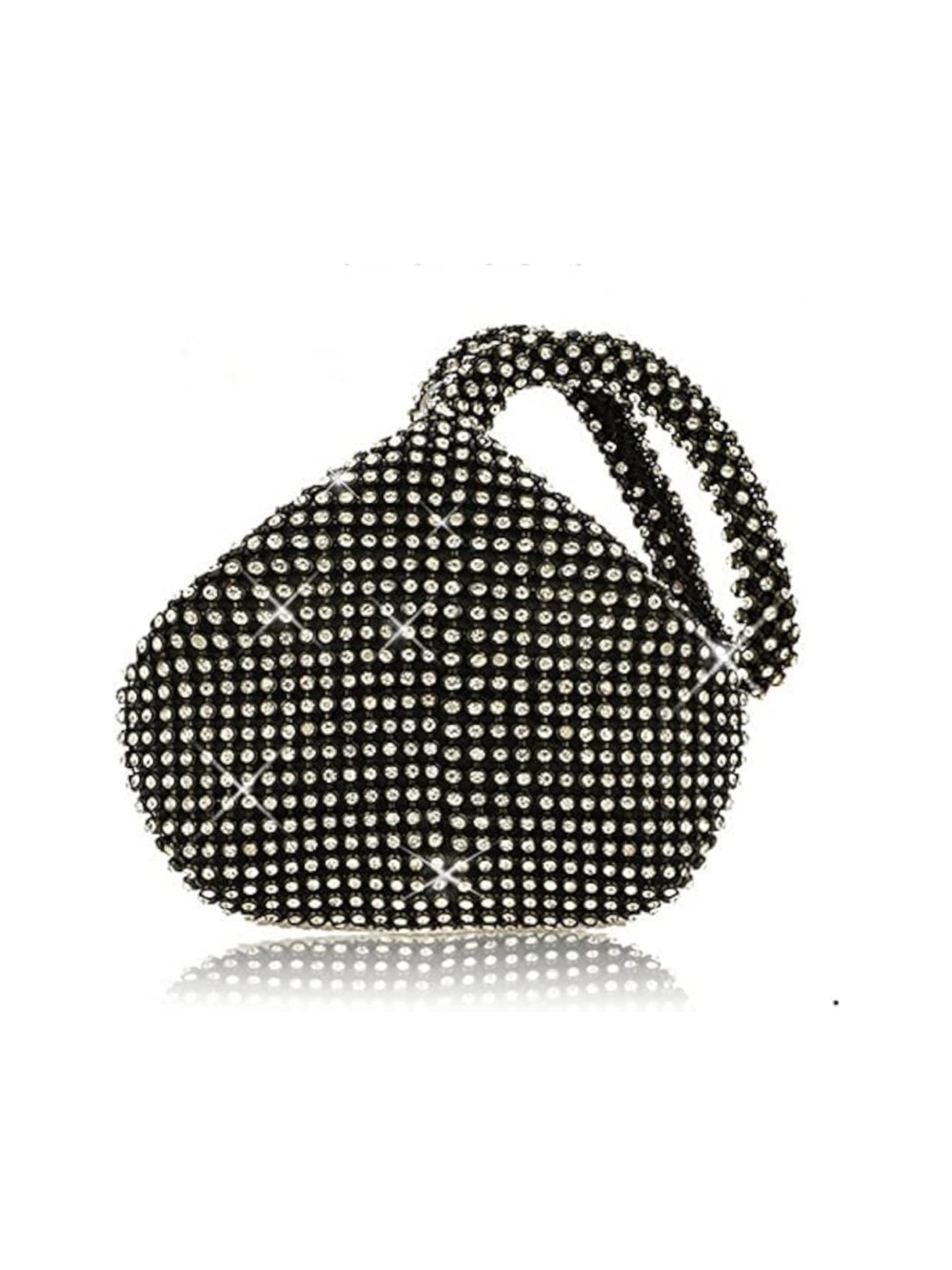 Crystal-Embellished Black Evening Bag